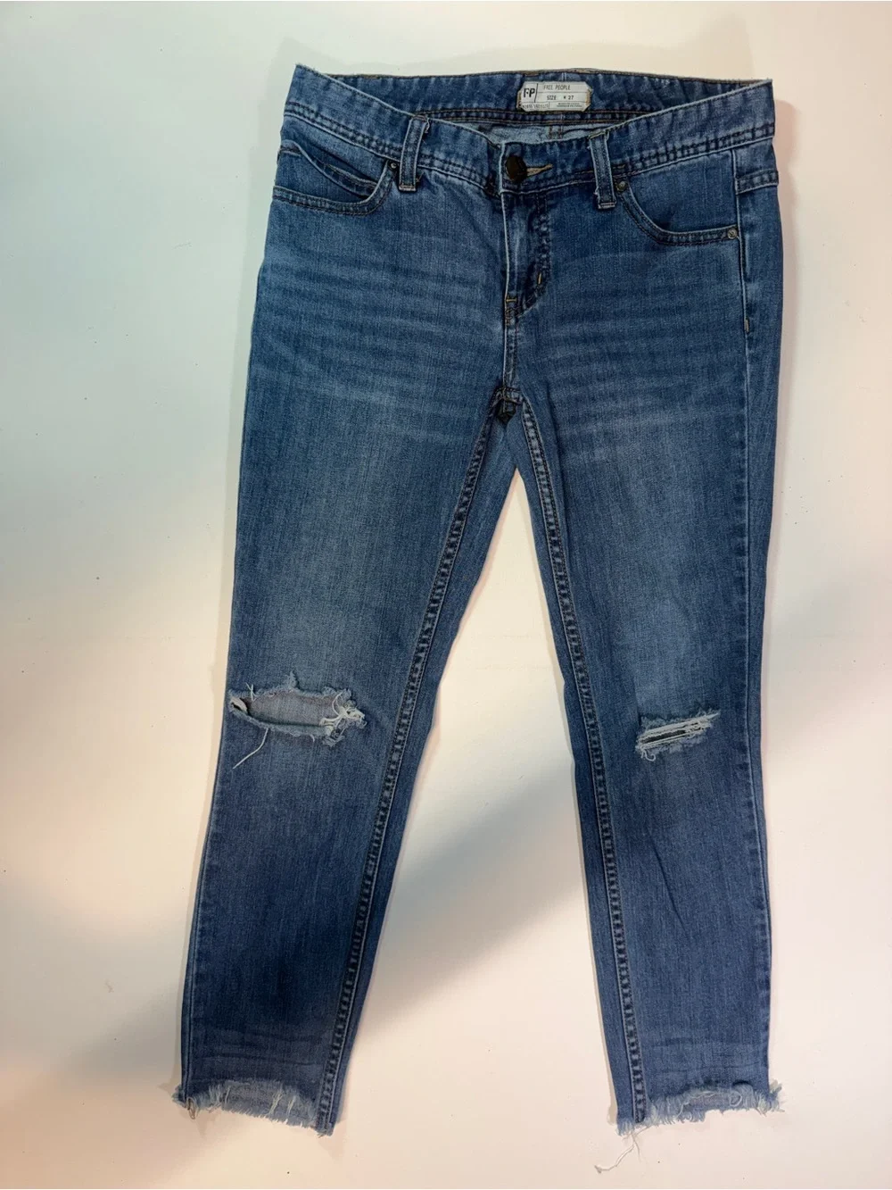 Free People Mid Blue Distressed Skinny Jeans